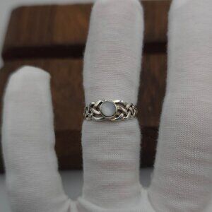Size 6.5 925 Sterling Silver Small Round White Shell Celtic Ring